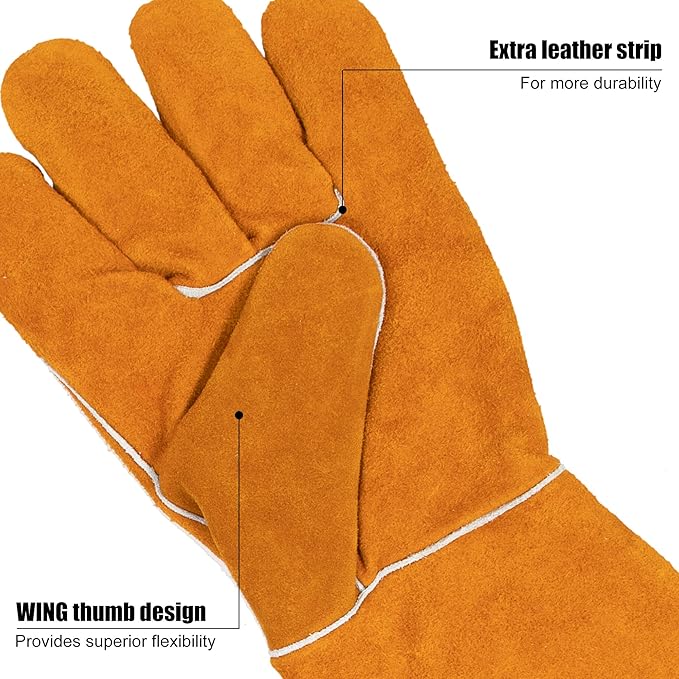 BEETRO Welding Gloves 2 Pairs Cow Leather Forge/Mig/Stick/Tig Welder Heat/Fire Resistant, Mitts for Oven/Grill/Fireplace/Furnace/Stove/Pot Holder/Wood Burner/Animal handling glove with Soft Lining