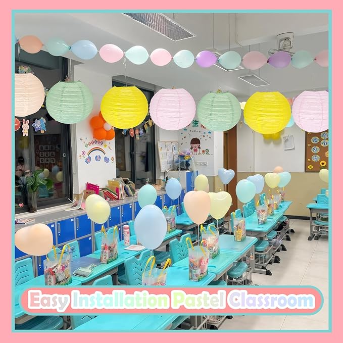 12Pcs 12" Colorful Pastel Paper Lanterns for Classroom Spring Children's Room Mother's Day Baby Shower Wedding Birthday Party Decorations, Macaron Rainbow Pastel Classroom Decor (12 inch)