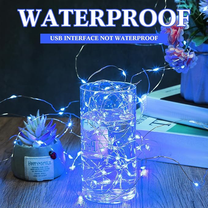 Macarrie 6 Pcs USB String Lights 33 ft 100 LED Fairy Lights Powered String for Christmas Indoor Outdoor Wedding Party Tree Home Festival Garden Decoration (Blue)