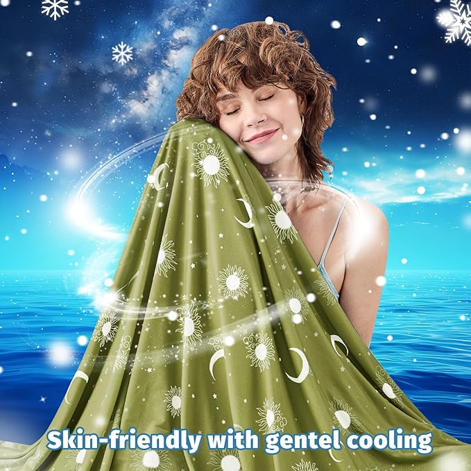 inhand Cooling Blanket Twin Size (60"x80") - Cooled Blankets for Hot Sleepers Lightweight Breathable Summer Blanket for Sleeping Night Sweats to Keep Cool in The Heat -Wild Fern Green