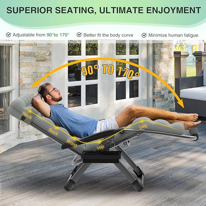 Suteck Oversized Zero Gravity Chair,29In XL Lounge Chair w/Removable Cushion&Headrest, Reclining Camping Chair w/Upgraded Lock and Footrest, Reclining Patio Chairs Recliner for Indoor Outdoor