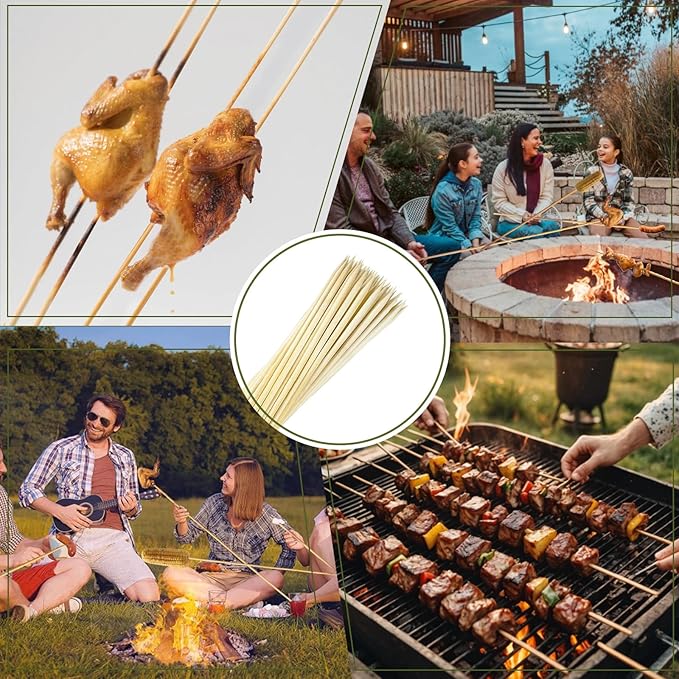 Extra Long 36" Bamboo Smores Sticks (150 Pcs), Marshmallow Roasting Sticks for Fire Pit, 6mm Heavy Duty Wooden Skewers for Smore Hot Dog Barbecue Thick Sticks