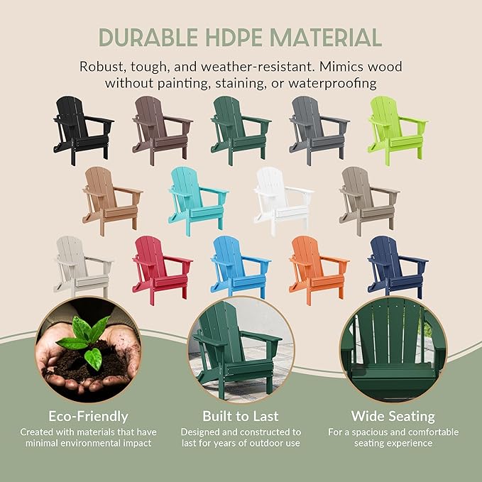 WestinTrends Malibu 2 Piece Set Outdoor Folding Poly Adirondack Chair, Dark Green