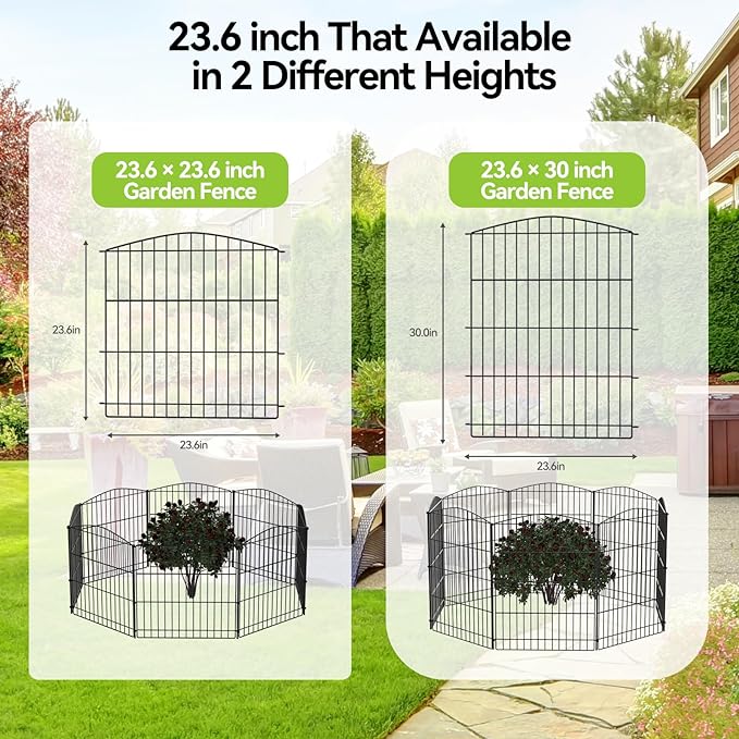 INJOPEXI Decorative Garden Fence 12 Panels 23.6ft (L)×30in (H) Garden Fences with 12 Panels Rustproof Metal Wire No Dig Animal Barrier Fencing Rabbit Dog Fence for Yard Patio Outdoor - Without Gate