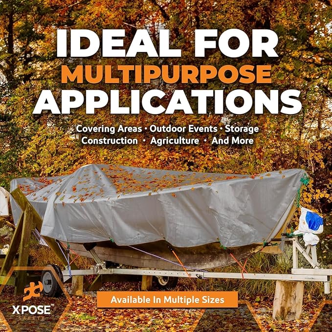 Heavy Duty Silver Poly Tarp 7' X 20' (2-Pack) - Multipurpose Protective Cover - Durable, Waterproof, Weather Proof, Rip and Tear Resistant - Extra Thick 12 Mil Polyethylene - by Xpose Safety