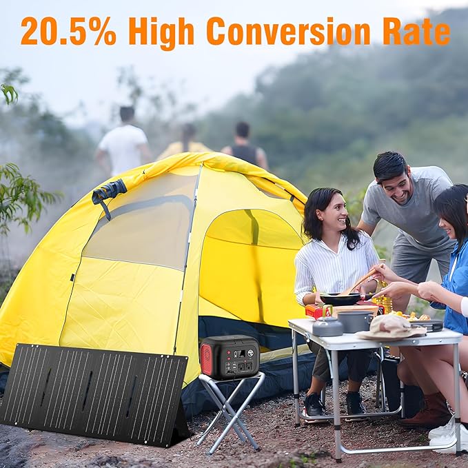 60W Solar Panel Charger Solar Battery High Efficiency Camping Waterproof IP68 Solar Panel with USB and DC Outputs for Portable Power Station,Power Bank, Phone, Laptop