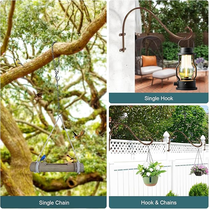 Plant Hangers Outdoor, 4 Pack 16 Inch Plant Hooks for Wall Metal Plants Hanging Bracket for Bird Feeder, Flower Baskets, Wind Chimes, Lanterns, Indoor Outdoor, Bronze