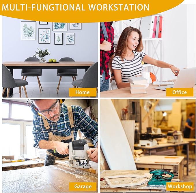 48" Heavy-Duty Adjustable Workbench for Garage, Rubber Wood Shop Table W/Metal Wheels, Hardwood Workstation Weight Capacity Over 2000 Lbs with Wheels