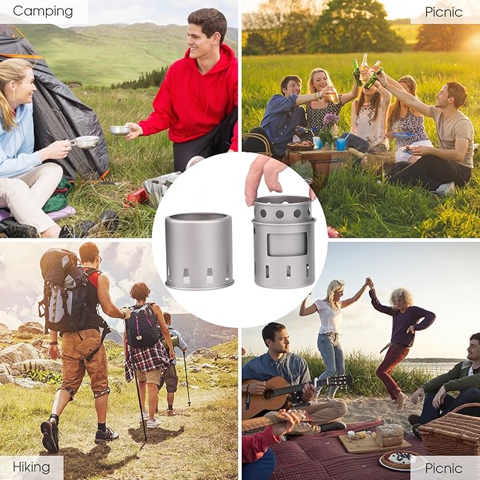 Lixada Camping Stove Titanium Backpacking Wood Burning Stove Portable Folding Camping Wood Stove Lightweight Mini Camp Stove for Outdoor Camping Trekking Hiking Backpacking Picnic BBQ
