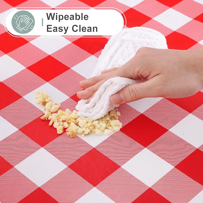 misaya Rectangle Waterproof Vinyl Table Cloth, Buffalo Flannel Backed Tablecloth, Wipeable Plastic Table Cover for Dinner, Kitchen, Outdoor (60" x 102", Red and White)