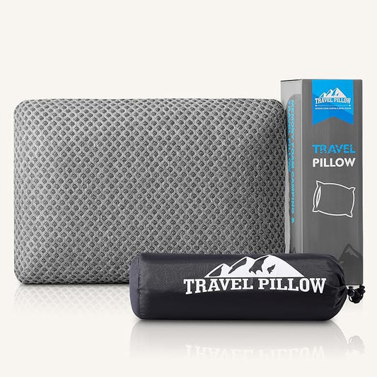 Travel Pillow Memory Foam Pillows, Camping Pillow-Compressible Medium Firm, Breathable Cover, Ideal Backpacking Hiking, Bed Pillows, Airplane and Car (Dark Grey, S)
