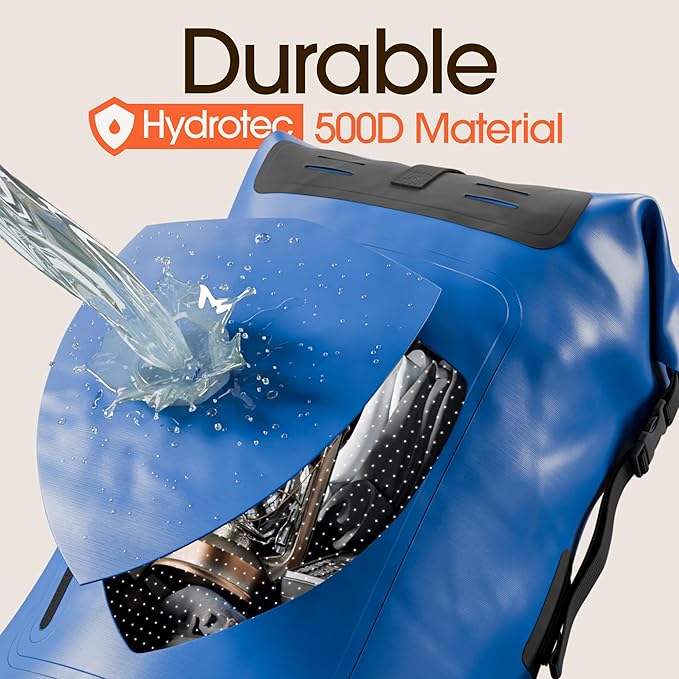 Earth Pak Waterproof Backpack - Heavy Duty Hiking Backpack - Roll-Top Closure - Waterproof Bag - Cushioned Dry Bags Waterproof w/ IPX8 Waterproof Phone Case - Wet Bag for Hiking, Kayak(Blue, 85L)