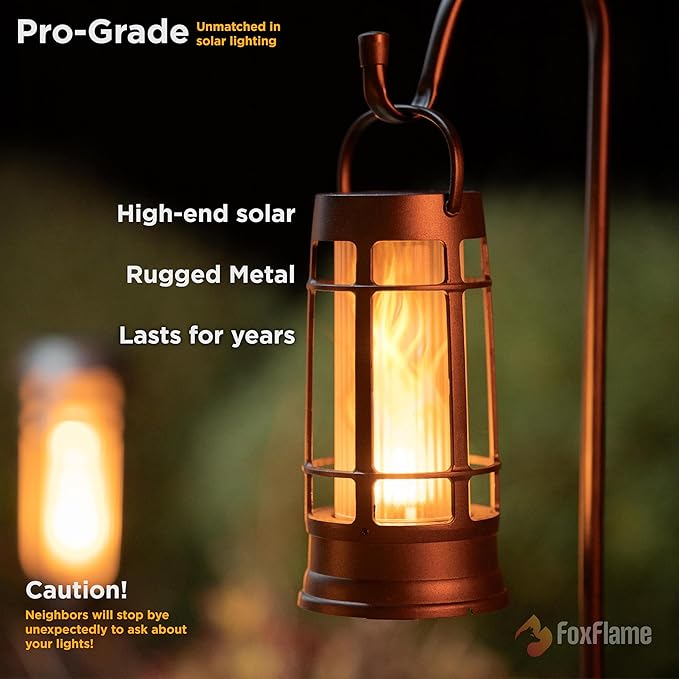 Metal Outdoor Solar Lantern, Flickering Solar Lanterns Outdoor Waterproof with Patented LED, Outdoor Lanterns for Porch, Patio, Garden, Tabletop, Hanging Use, Matte Black (1 Pack)