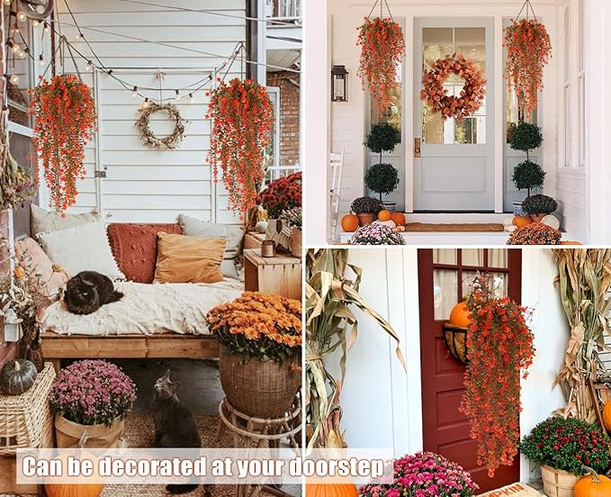 Fall Artificial Hanging Plants Artificial Fall Flowers Faux Autumn Plants Faux Hanging Plants Artificial Plants Fake Plants for for Thanksgiving Indoor Outdoor House Wedding Garden Party (Salmon)