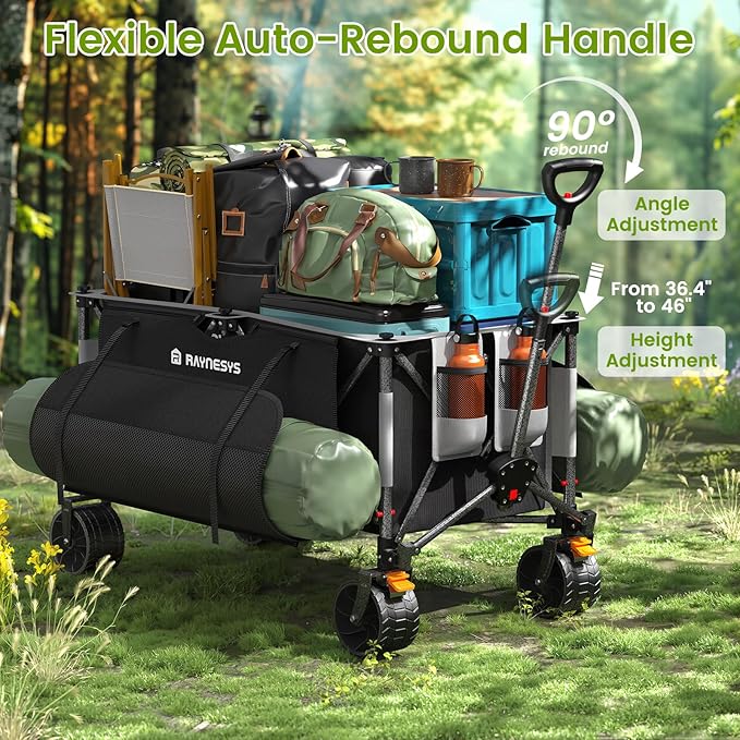 300L Collapsible Wagons Cart with Wheels Foldable, 440lbs Heavy Duty Folding Wagon, Upgraded Effortless Elegance, Foldable Wagon for Sports Beach Grocery Camping, Black & Gray