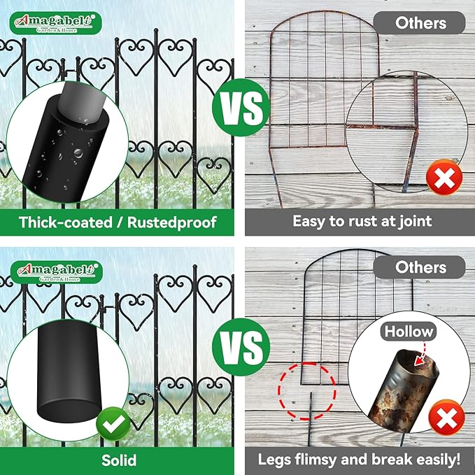 AMAGABELI GARDEN & HOME 5 Panel 27in(H)×9ft(L) Decorative Garden Fences and Borders for Dogs No Dig Rustproof Metal Fence Panels Garden Edging Animal Barrier Fencing for Flower Bed Yard Patio