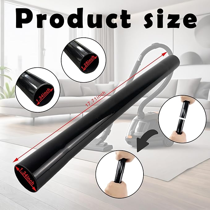 Vacuum Extension Tubes, 1.25 Inch Diameter, 17.71 Inch Length - Black | Compatible with 1-1/4 Inch Hose Wet/Dry Vacuum Cleaners | Versatile Tool (Black, 1 P 17.71 ")