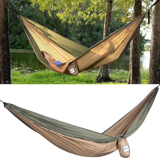 Outdoors Parachute Hammock Single with 2 Tree Straps, Portable Lightweight Nylon Comfortable for Backpacking, Camping, Travel, Beach, Backyard, Patio, Hiking