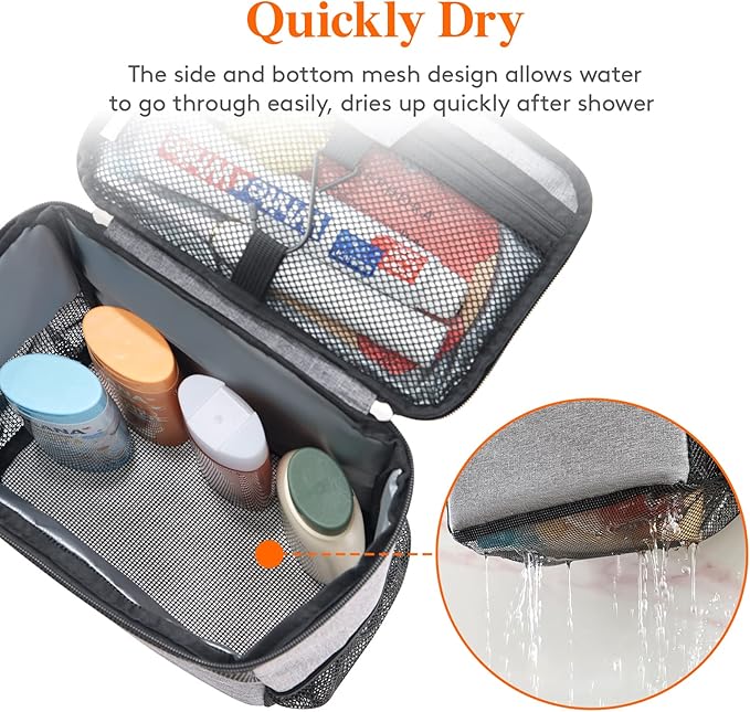 Lifewit Mesh Shower Caddy Bag Portable College Dorm Room Essentials Caddy Tote Basket for Bathroom, Gym, Travel, Camping Quick Dry Hanging Shower Organizer Toiletry Bag for Women Wen, Large, Gray