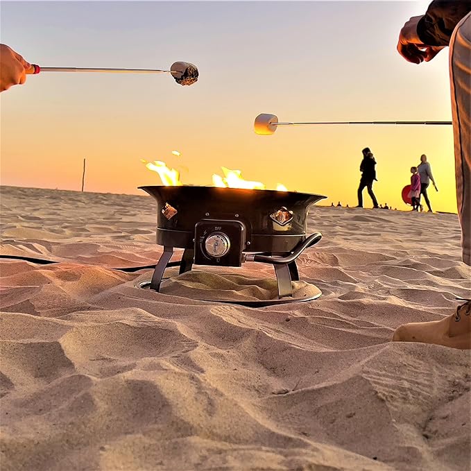 Flame King Smokeless Propane Fire Pit, 19-inch Portable Firebowl, 58K BTU with Self Igniter, Cover, & Carry Straps for RV, Camping, & Outdoor Living