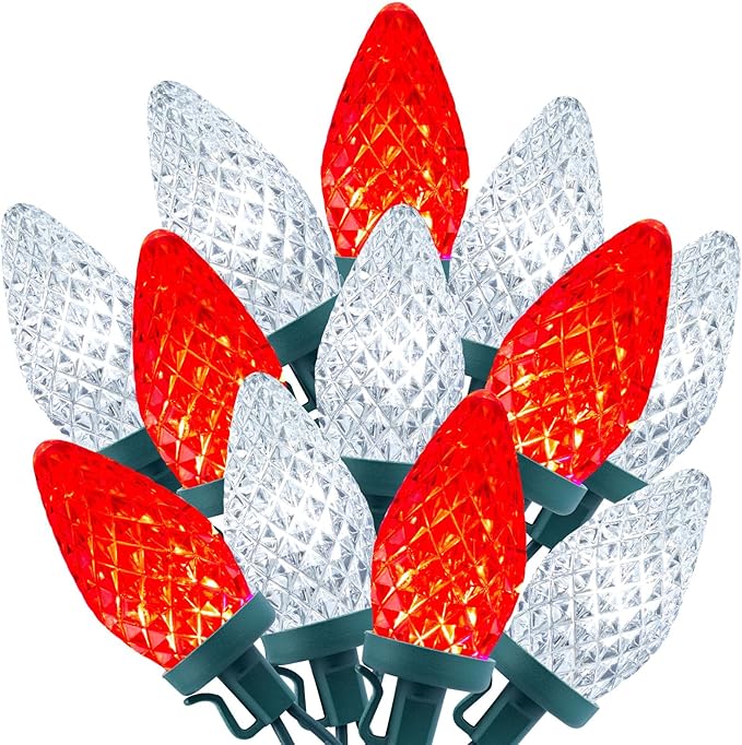 C9 LED Christmas String Lights - 82ft 100 LED Outdoor String Lights with Timer and 8 Lighting Modes, Plug in Extendable Roofline Lights String for Outside Yard Porch Christmas Holiday Decoration