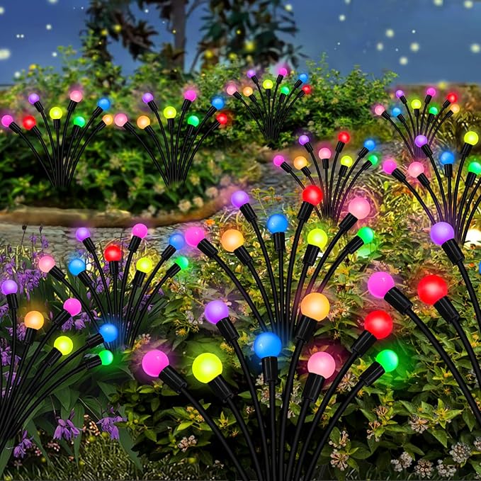Solar Garden Lights Outdoor, 2 Pack 20 LED Solar Firefly Lights Waterproof, Sway by Wind, Swaying Light for Yard Patio Backyard Garden Planter Flower Bed Pathway Outdoor Decoration (Multicolor)