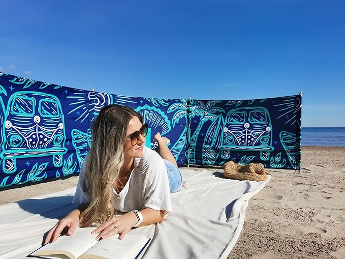 Premium 20 ft Beach Windscreen, Privacy Screen, Wind Blocker Free Rubber Mallet and Carry Bag Included (Beach Bus)