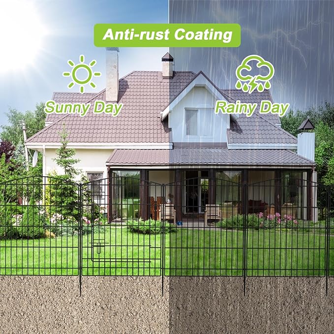 INJOPEXI Decorative Garden Fence 6 Panels 11.8ft (L)×30in (H) Garden Fence No Dig Animal Barrier Fencing with 5 Panels + 1 Gate Rustproof Metal Wire Temporary Dog Fence Border for Patio Outdoor Yard