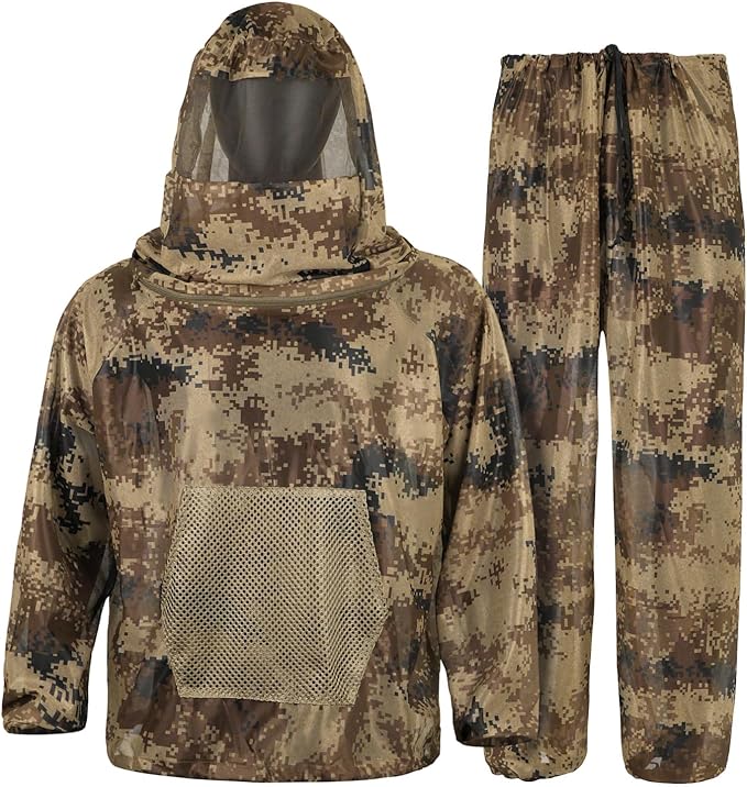 Mosquito Net Suit Camo Hunting Mesh Suit Bug Net Clothing with Hood for Outdoor Protection No-See-Ums Garden Camping