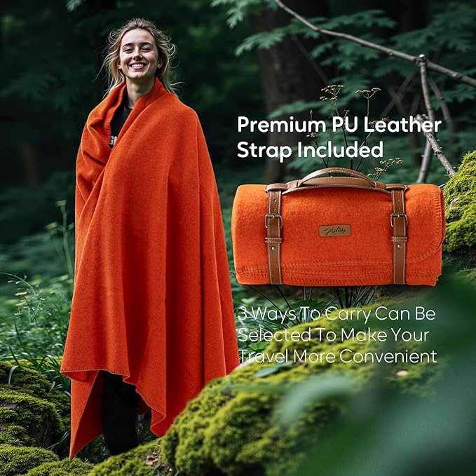 100% Wool Blanket, 62" x 86", Warm, Thick, Washable, Military Wool Blanket, Great for Camping, Outdoors, Sporting Events, Survival Kits, OrangeRed