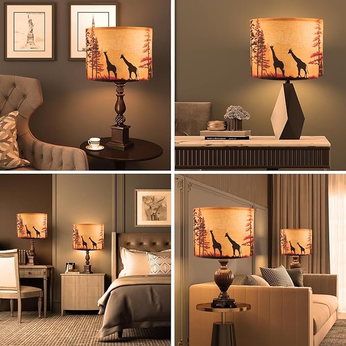 Lamp shades Set of 2, Medium Giraffe Fabric Lampshades for Table Lamps, Floor Lamps, 13" Top x 13" Bottom x 10" High (Spider) Hand Crafted Replacement Lampshades,Lamp Shade Harp Holder Not Included