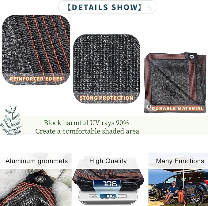 UCINNOVATE 90% Sunblock Shade Cloth with Grommets, 6.5x13 ft Durable Garden Shade Net Fabric Mesh Sunscreen UV Resistant Plant Sunshade for Chicken Coop Outdoor Pergola Canopy Barn Kennel Patio Lawn