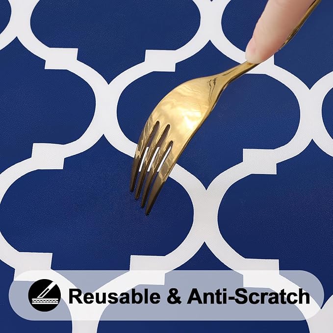 Smiry Rectangle Picnic Table Cover, Waterproof Elastic Fitted Camping Tablecloths for 6 Foot Tables, Wipeable Flannel Backed Vinyl Tablecloth Protector for Indoor, Outdoor (Navy, 36x72 Inches)