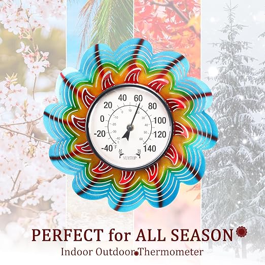 MUMTOP Outdoor Thermometers for Patio-Wall Indoor Outdoor Thermometer - Colorful Flower Outside Thermometer Decorative Temperature for Home or Garden Decor