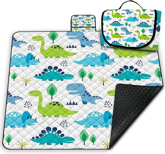 Extra Large Picnic Blanket Waterproof,80"x 80"Foldable Machine Washable Beach Blanket,Outdoor Blanket for 6-8 Adults,Picnic Mat Suitable for Indoor Crawling,Park Beach,Camping,Hiking,Travel(Dinosaur)