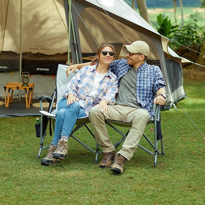 KingCamp Double Camping Chair, Oversized Heavy Duty Loveseat for Adults Portable Folding XL 2 Person Couch Padded Comfortable Two Seat with Cup Holder for Outdoor Lawn Backyard
