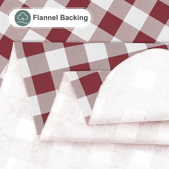 misaya Square Waterproof Vinyl Table Cloth, Buffalo Flannel Backed Tablecloth, Wipeable Plastic Table Cover for Dinner, Kitchen, Outdoor (54" x 54", Burgundy and White)