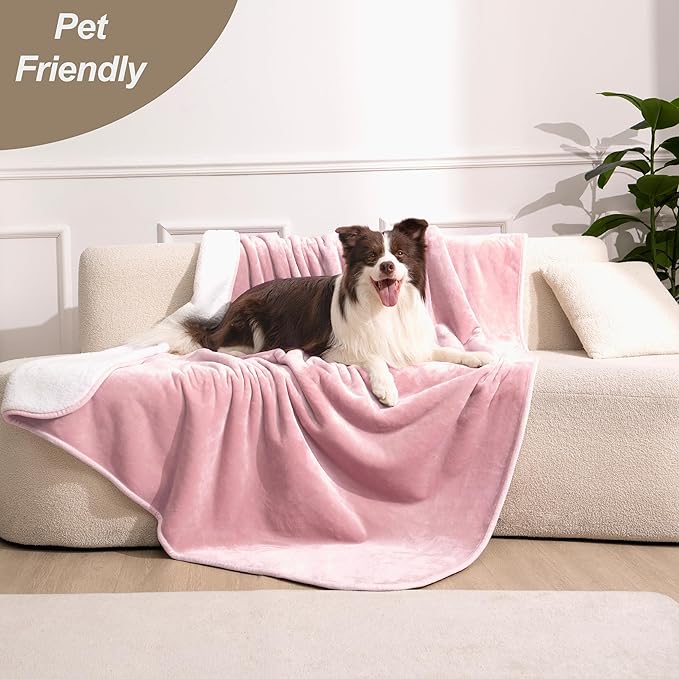 gogobunny Waterproof Bed Blanket, Reversible Sherpa Fleece Throw Blanket for Dog Puppy Cat, Furniture Cover Protects Bed Couch Sofa from Liquid Pee and Pet Fur (Pink, 30x70 inches)