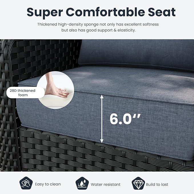 7 Pieces Outdoor Patio Furniture Sets with Rocking Swivel Chairs with 6-inch Thick Cushion and Side Table for Deck Lawn