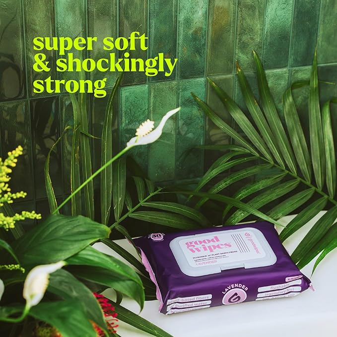 goodwipes Flushable Butt Wipes - Vitamin E & Aloe - Sewer & Septic Safe - Extra Large Adult Wet Wipes For Women & Men - Bathroom Essentials - Lavender, 418 Count (8 Packs + 1 Travel)