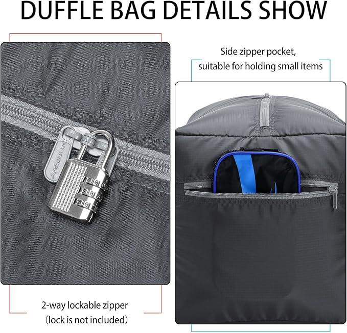Foldable Duffel Bag 30" / 75L Lightweight with Water Rresistant for Travel-Grey