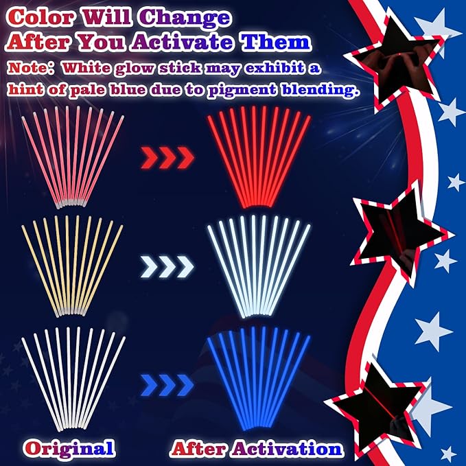 Red White Blue Glow Sticks Party Favors Supplies 150 PCS,Light Up Bracelets Necklaces Accessories Decorations for Kids,Fun USA Items for Fourth of July Patriotic Birthday Pool Games Activities
