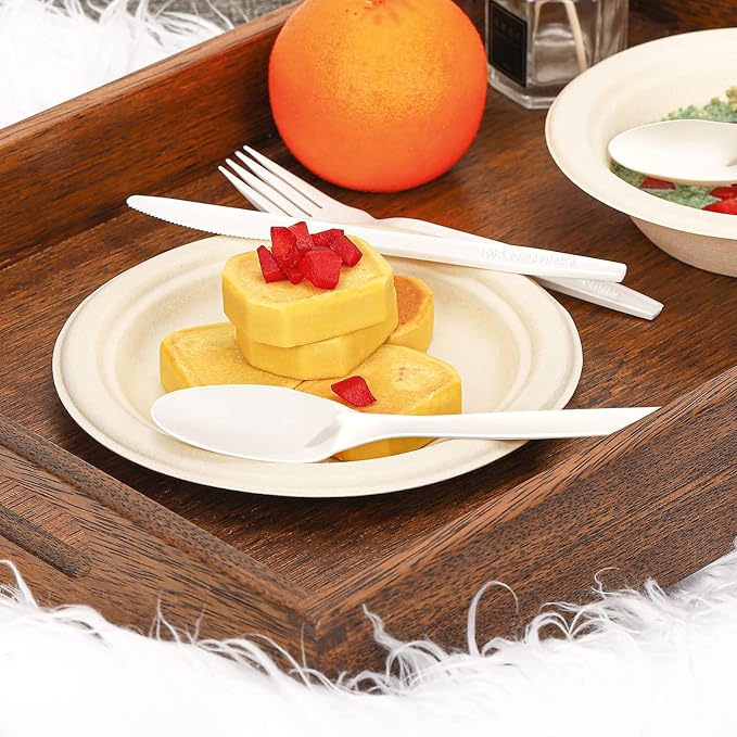 Gezond Compostable Spoons 150 Pack 6.7 Inch Disposable Spoons No Plastic Biodegradable Cutlery Set Heavy-duty for Party Wedding Camping Office Picnic