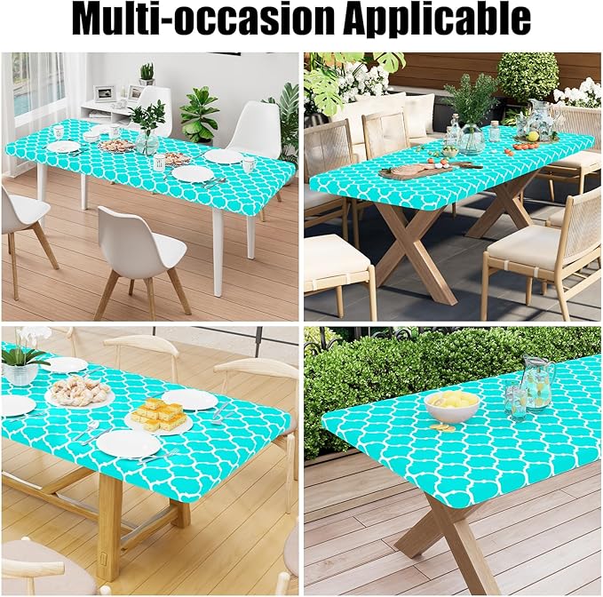 Smiry Rectangle Picnic Table Cover, Waterproof Elastic Fitted Camping Tablecloths for 5 Foot Tables, Wipeable Flannel Backed Vinyl Tablecloth Protector for Indoor, Outdoor (Teal, 36x60 Inches)
