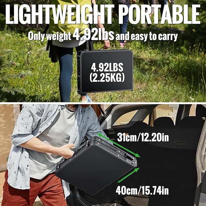 GARLLEN 2ft Folding Camping Table, 3 Adjustable Height Lightweight Picnic Table, Portable Aluminum Grill Table (22.8" L x 15.7" W) for Outdoor, Camping, BBQ, Black