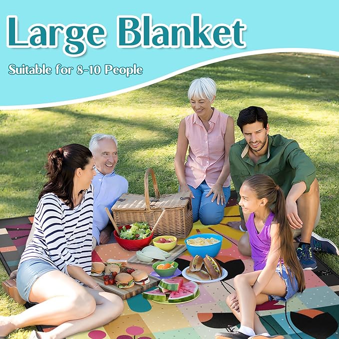 Abstract Floral Picnic Blankets Waterproof Foldable, 80″X80″ Thick Three Layer Picnic Mat Outdoor Blanket for Grass, Large Beach Blanket Sandproof Picnic Accessories for Camping Park Hiking