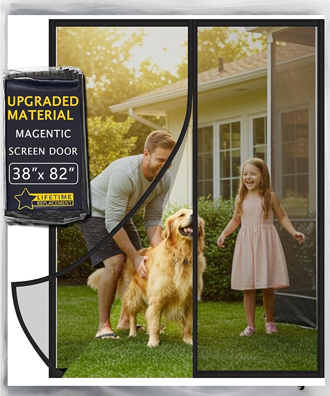 2025 Upgraded Magnetic Screen Door - 3X Heavy Duty Magnets Hands-Free - Mosquito/Insect Proof- Lets Cool Breeze in - Kid/Pet Friendly - Sliding Doors Easy Install 38"x82"