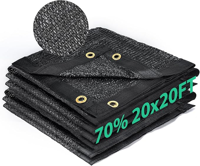 Kesfitt Garden 70% Shade Cloth, Resistant Sun Shade Net 20x20FT Mesh Tarp with HDPE Material and Reinforced Grommets Shade Trap for Greenhouse, Plant, Pergola, and Backyard Patio Sunshade