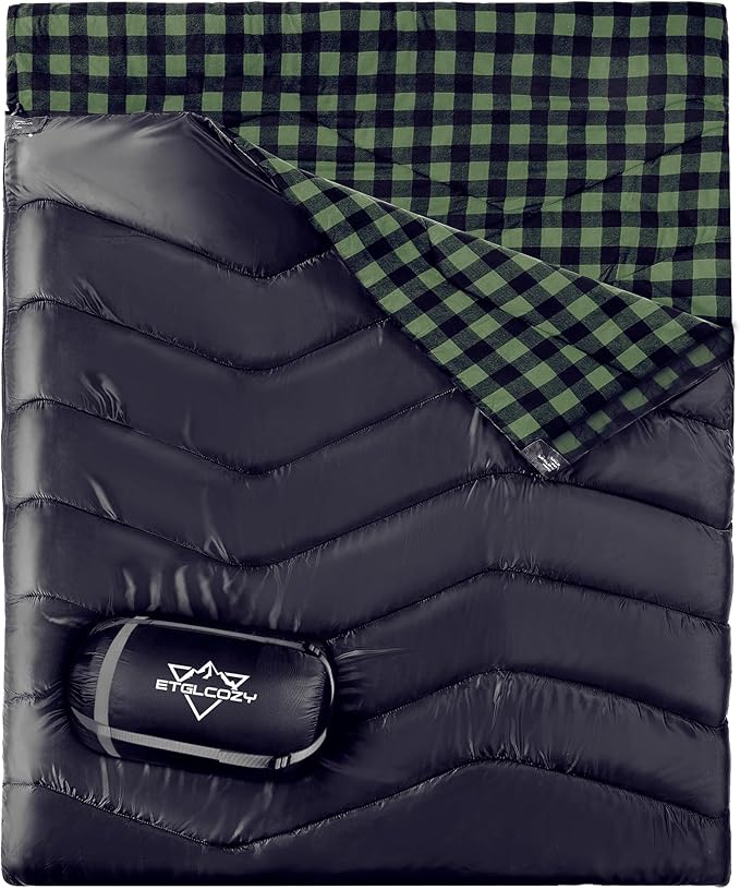 Double Sleeping Bag for Adults Kids, XL Queen Size 2 Person All Season for Warm & Cold Weather, Lightweight Compact with Compression Sack Camping Essentials for Backpacking Hiking