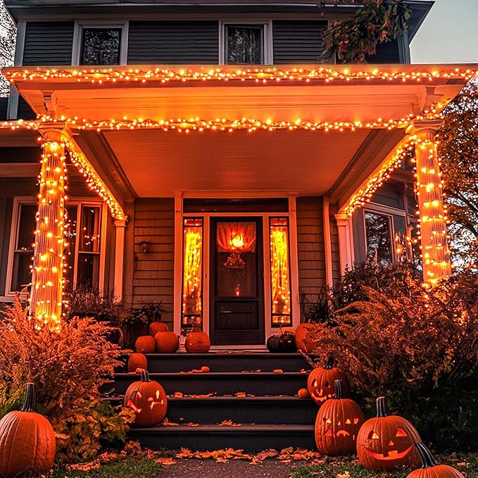 JMEXSUSS 250 LED Orange String Lights, 91.5ft Orange Halloween Lights Outdoor Waterproof, 8 Lighting Modes Connectable Halloween Tree Light for Yard Patio Party Holiday Decorations